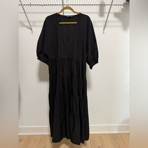 Zara Women’s Black Balloon Sleeve Tier Maxi Dress Size Medium